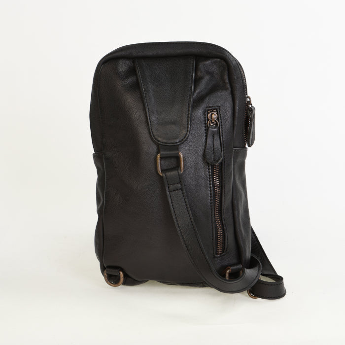 Large Leather Chest Bag - Black