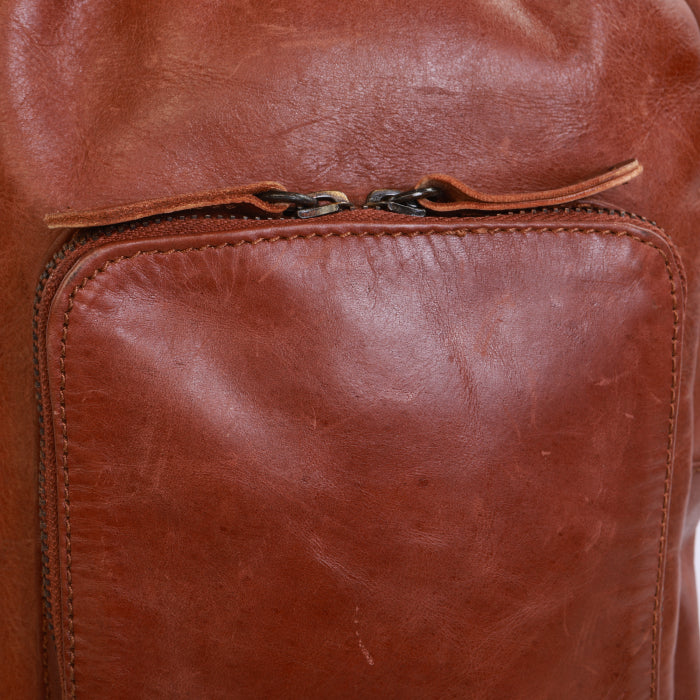 Large Leather Chest Bag - Cognac